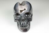 Polished Banded Agate Skull with Quartz Crystal Pocket #190437-1